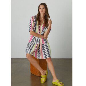 Velvet by Graham & Spencer Danica Jacquard Mini Dress Tiered Puff Sleeve M